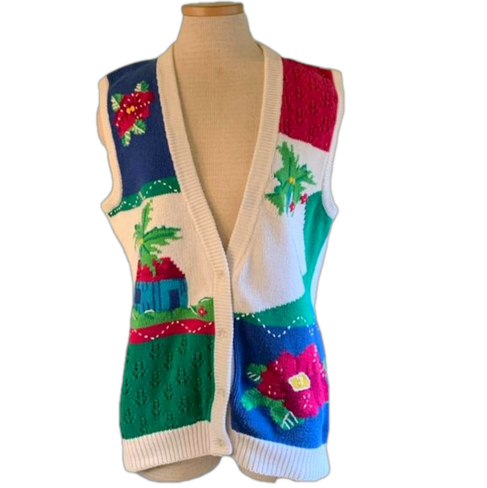 Koret sz S vintage knit vest with palm trees and flowers